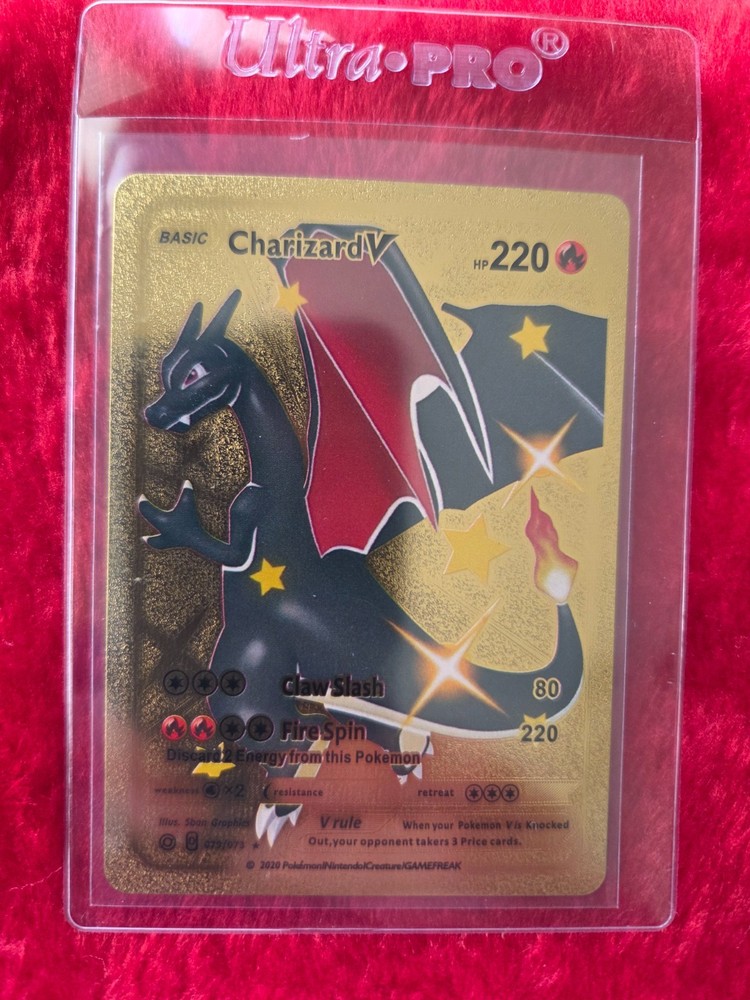 Pokemon Charizard V Gold Foil Fan Art Collector Card - Black - 79/73 - 220 HP