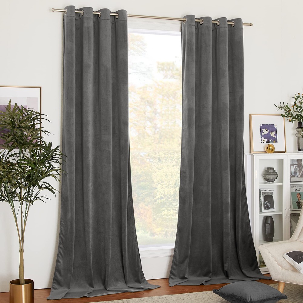 Grey Velvet Curtains for Media Theater Room Decor with Classic Woven Design