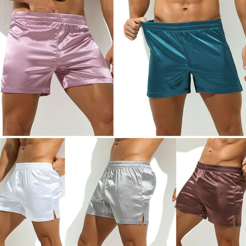 Men's Satin Boxers Shorts Nightwear Pyjamas Lounge Pants Sleepwear Underwear