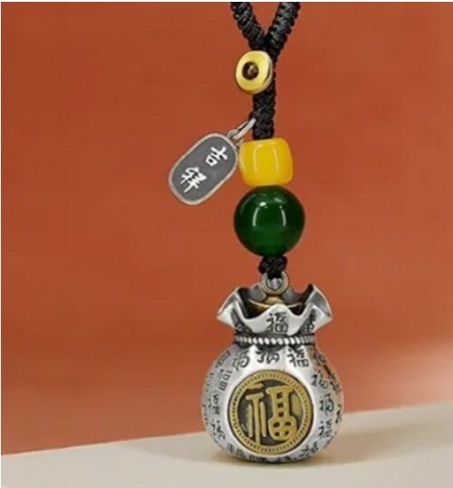 Sterling Silver Lucky Charm Keychain for Car and Purse with Good Fortune Pendant