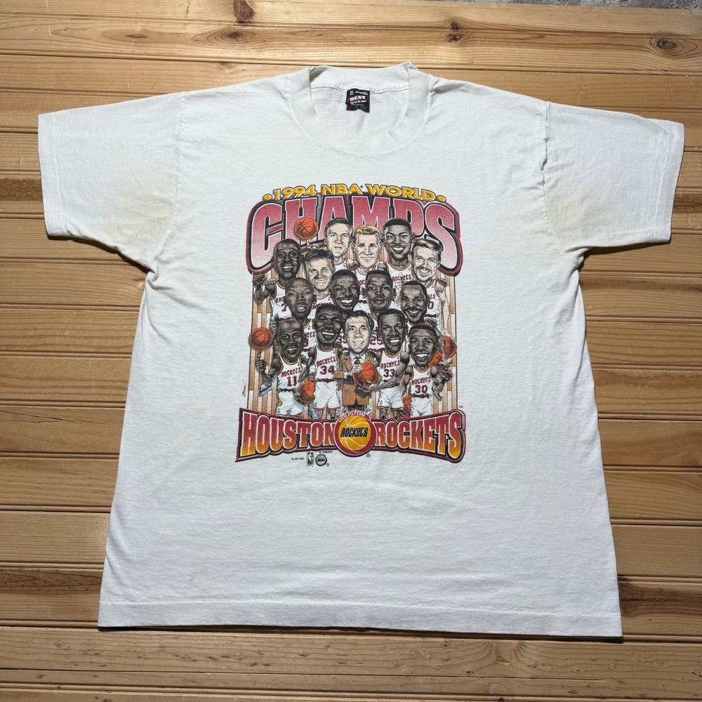 Vintage 1994 Houston Rockets NBA World Champs Cartoon Basketball T-Shirt USA XL