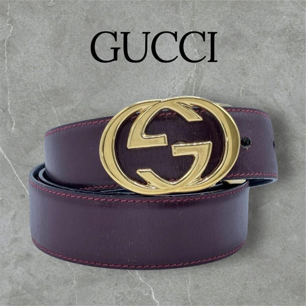 GUCCI GG interlocking belt in purple leather with gold buckle made in Italy