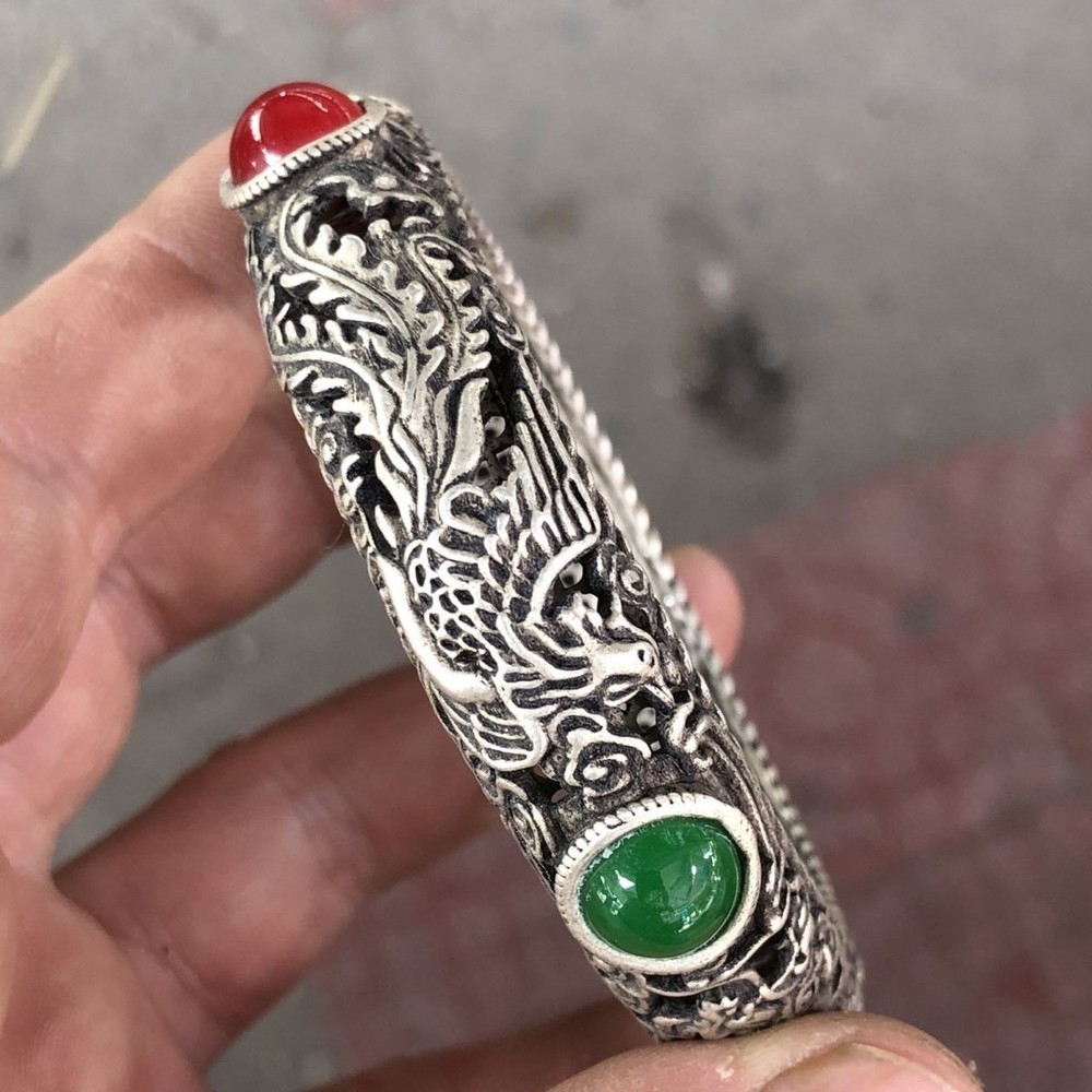 Vintage Dragon Phoenix Bracelet Beaded Bangle Antique Style Collectible Jewelry