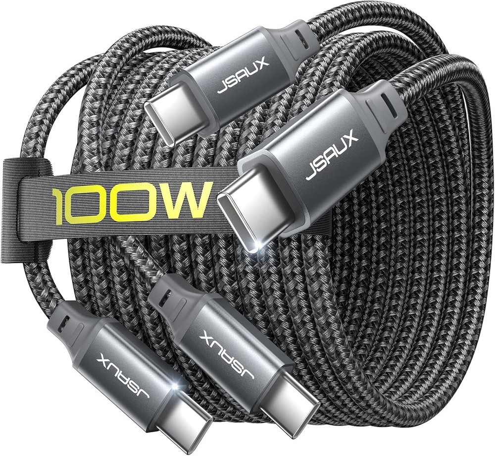 JSAUX 100W USB C Fast Charging Cable 2-Pack 6.6FT for Quick Power Delivery