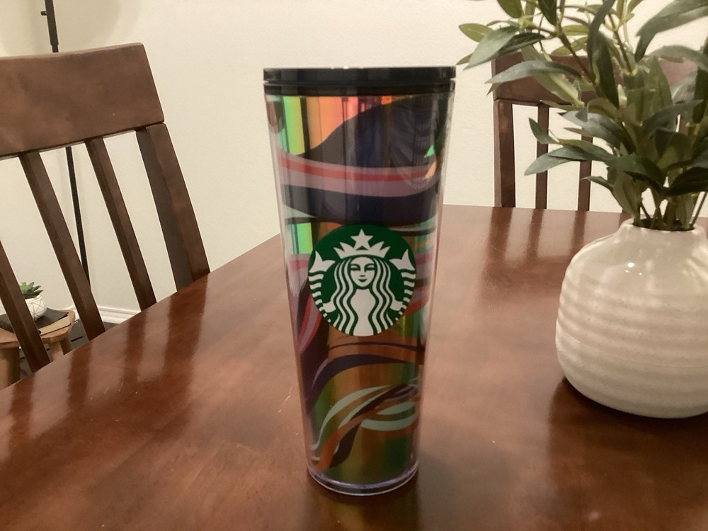 Starbucks Ribbon Stripe Cold Cup Iridescent Tumbler 24oz Venti Holiday NO STRAW