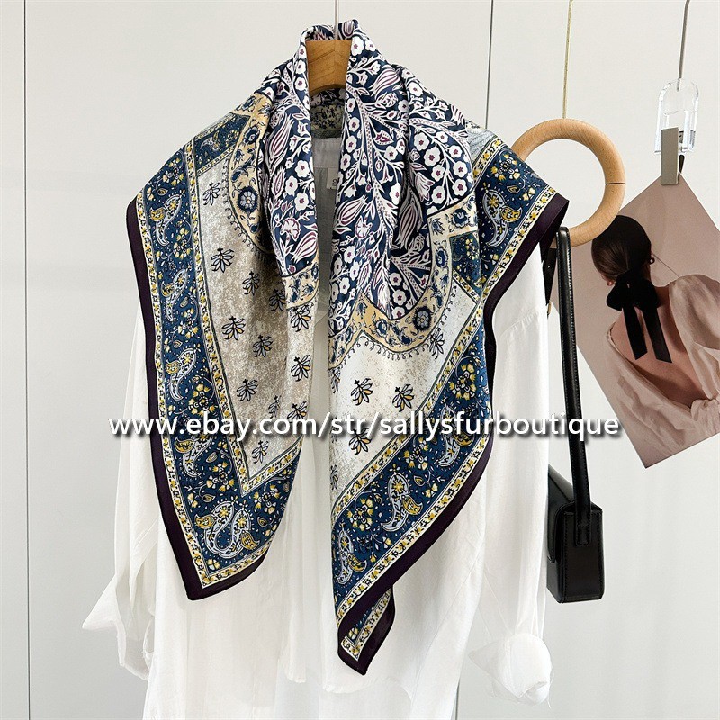 Sallys Boutique 100% Satin Silk Wrap Scarf Paisley Print Square Shawl 35