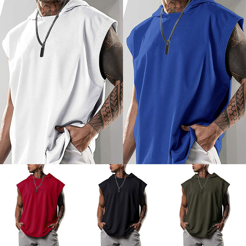 ❀Mens Workout Hoodie Sleeveless Vest Muscle Tank Tops Gym Fitness Bodybuilding