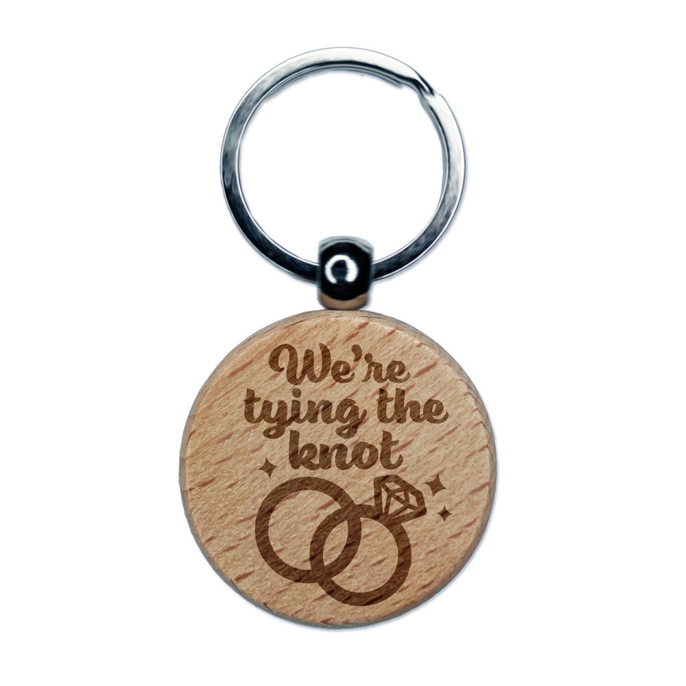Personalized Wooden Keychain for Wedding Rings – Engraved Round Charm