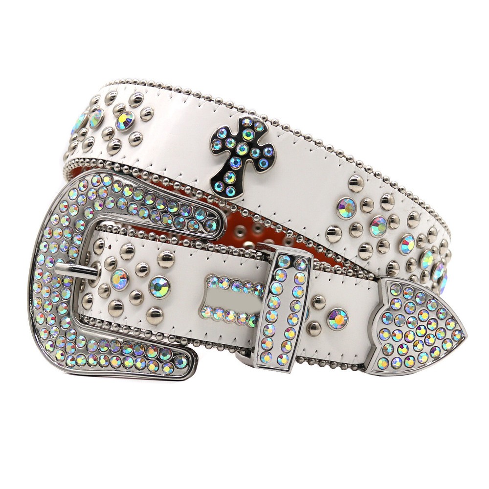 Y2K Crystal Western Rhinestone Belt with Leather Studs for Men & Women
