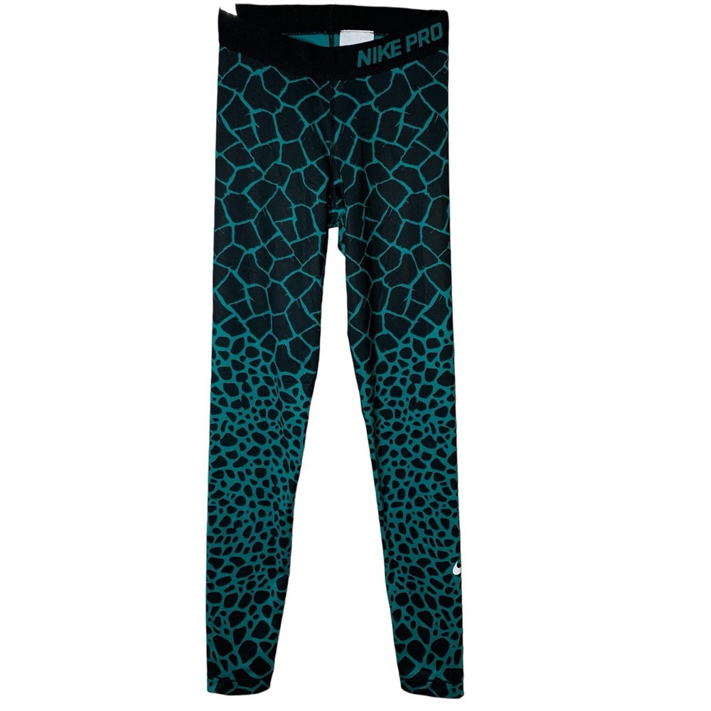 Nike Pro Leggings Womens XS Compression Blue Green Giraffe Print Dri-Fit
