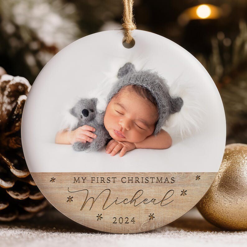 Custom Baby Photo Ornament, Personalized Baby�s First Christmas Ornament, Bab...