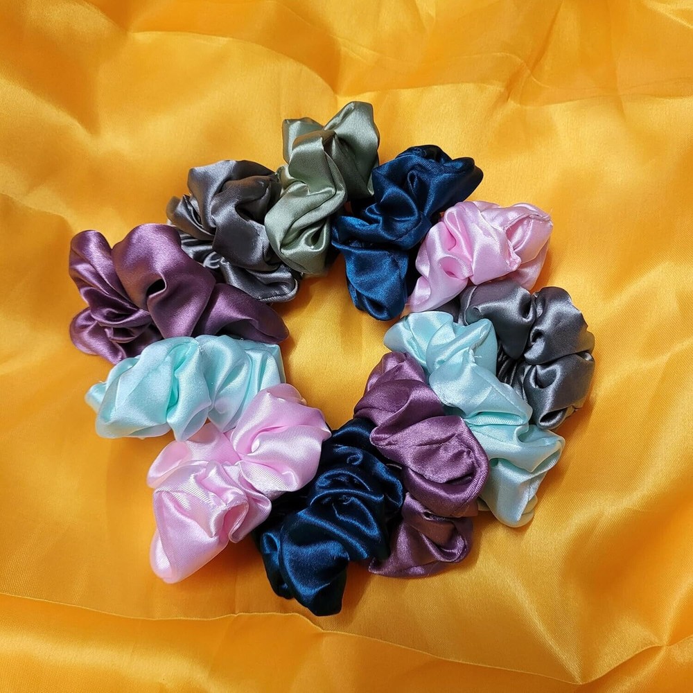 @ Multicolour Rubber Band Soft Satin Silk Hair For Women Pack of 12 T286