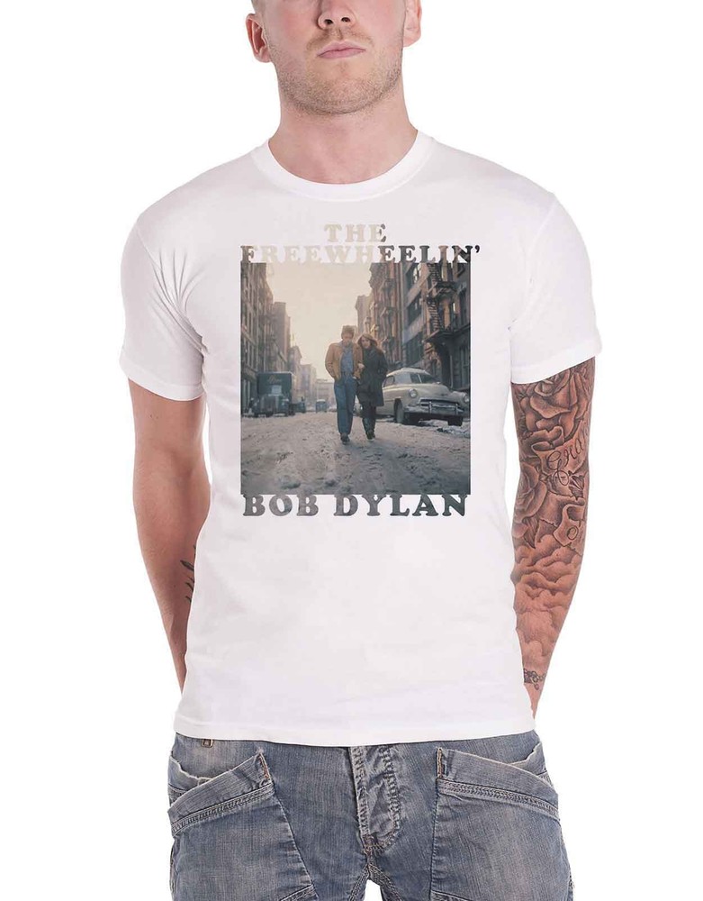 Official Bob Dylan Freewheelin Album Cover White T-Shirt for Men