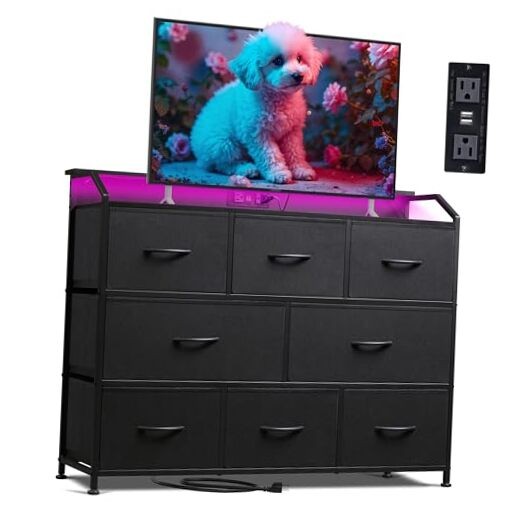 Black 8-Drawer LED Dresser with Lights for Bedroom or TV Stand