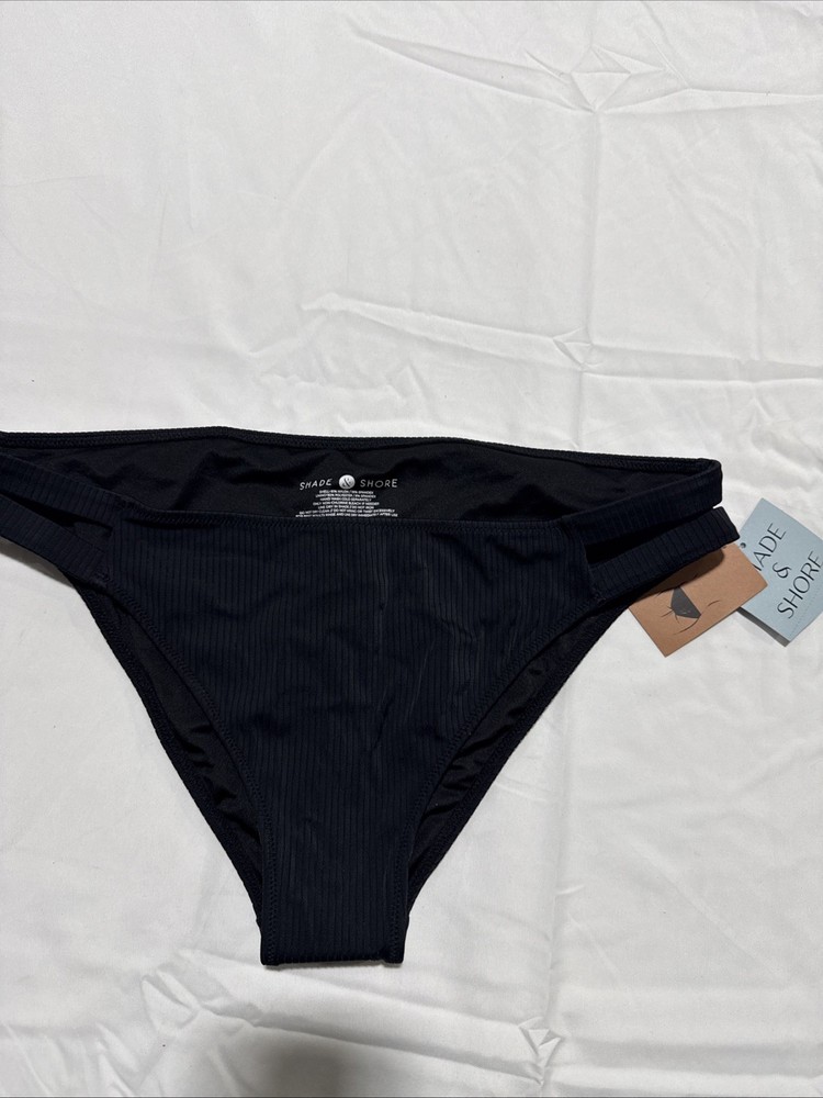 Shade & Shore Women's Ruffle Cheeky Bikini Bottom Black Size Medium 8-10