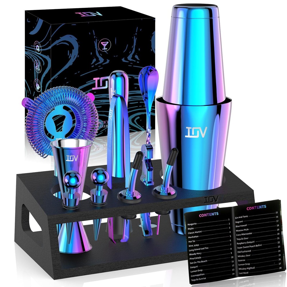 Cocktail Shaker Set: 12-Piece Mixology Bartender Kit Bar Set | 18oz & 28oz Bo...
