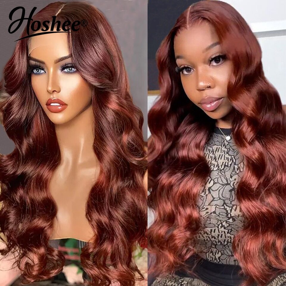 13x4 Glueless Body Wave Lace Front Wig Human Hair Pre Plucked Reddish Brown