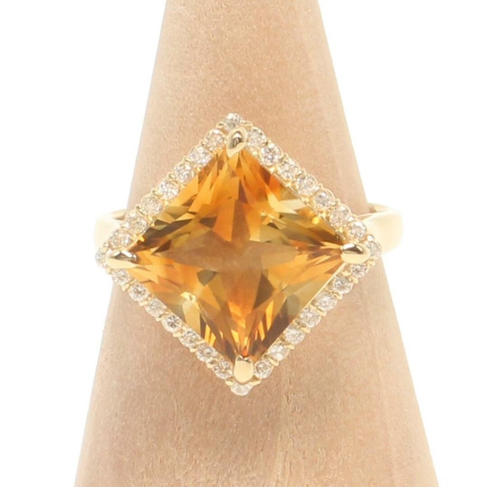 Ladies Ring K18 Citrine 4.13ct with 0.25ct Diamonds Size 11