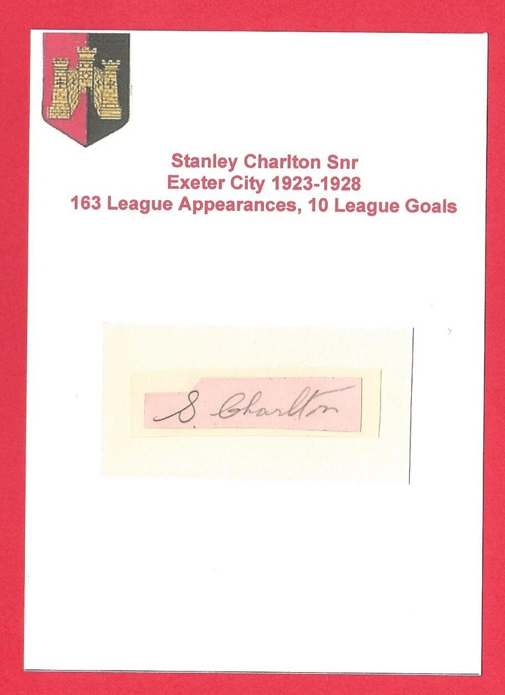 Stan Charlton Exeter City FC 1923-28 ex-Crystal Palace rare original autograph