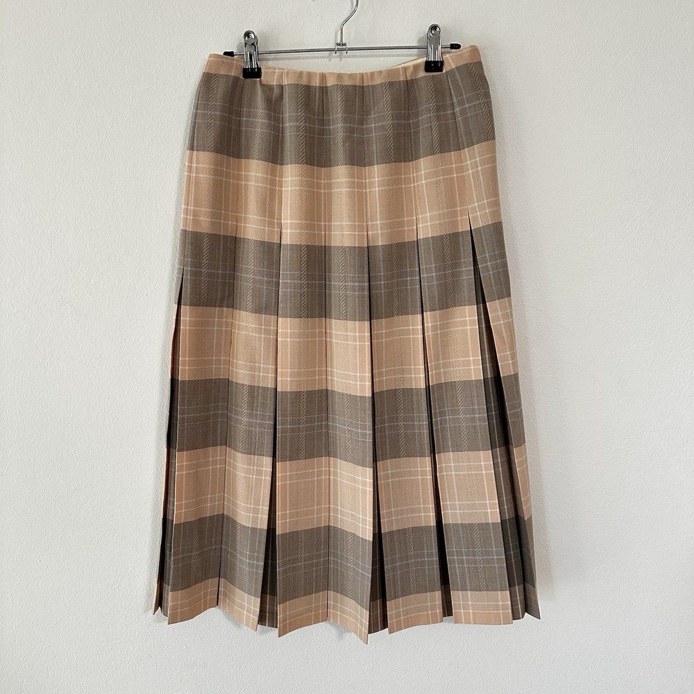 Fletcher Jones Wool Blend Plaid Pleated Skirt Size 11 Made in Australia