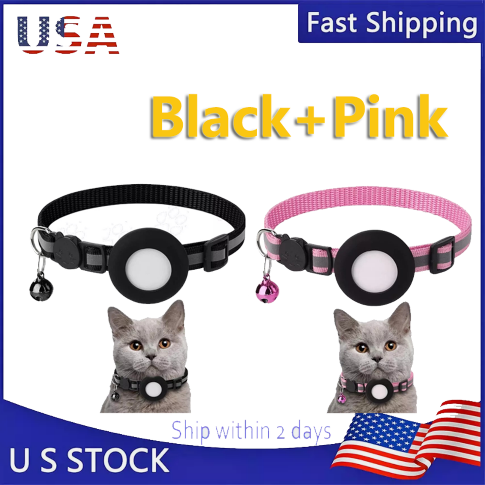 Reflective Breakaway Pet Collar with AirTag Holder and Safety Bell for Cats and Dogs  