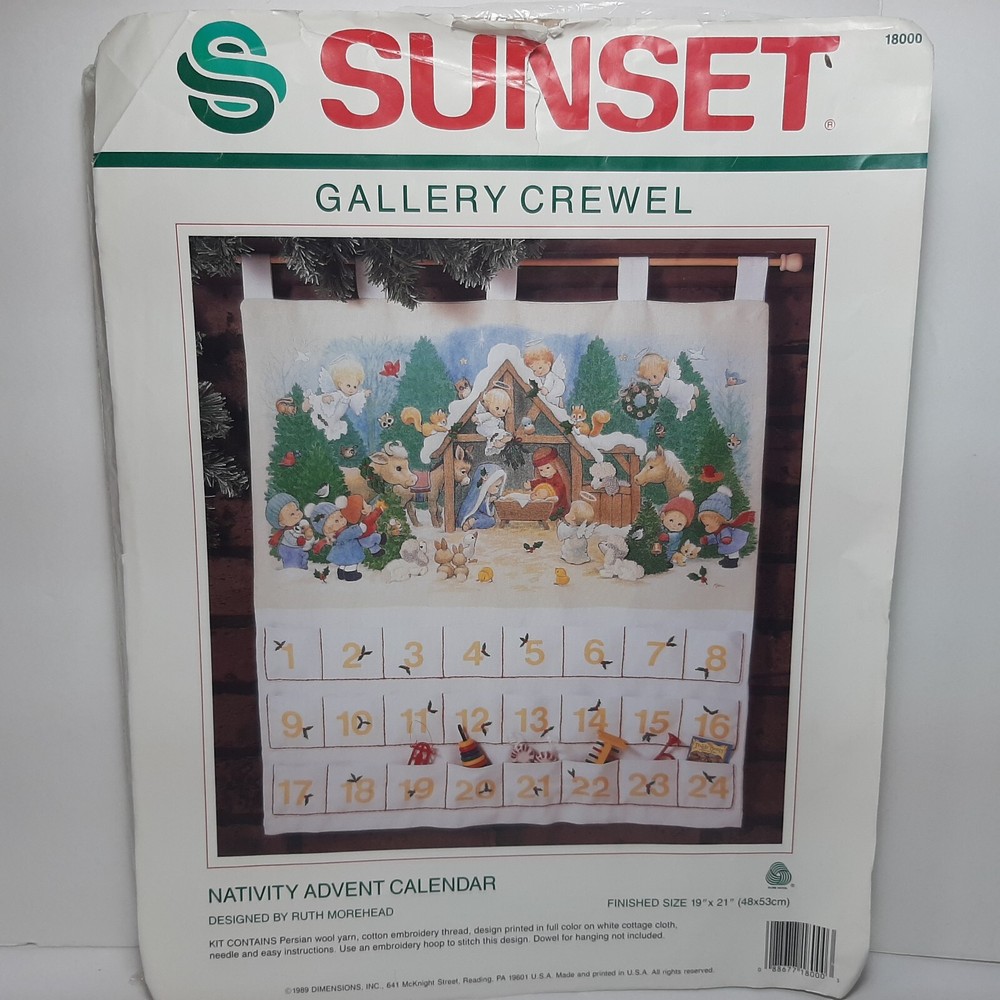 1989 Sunset Dimensions Gallery Crewel Nativity Advent Calendar Kit 19