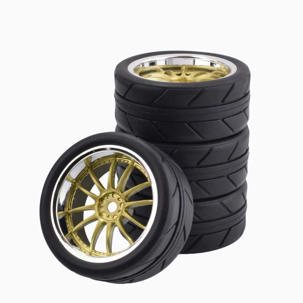 1/10 RC Rubber Tires & Plastic Wheels 4Pcs for HSP HPI MST D4 Tamiya TT02