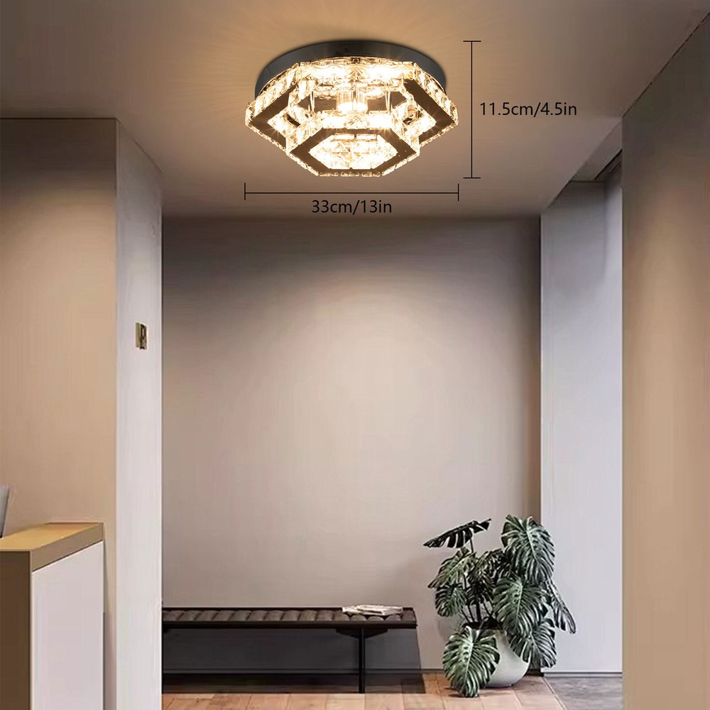 2 Tiers Crystal Ceiling Light, Modern Ceiling Mount Lamp Fixtures Remote Control