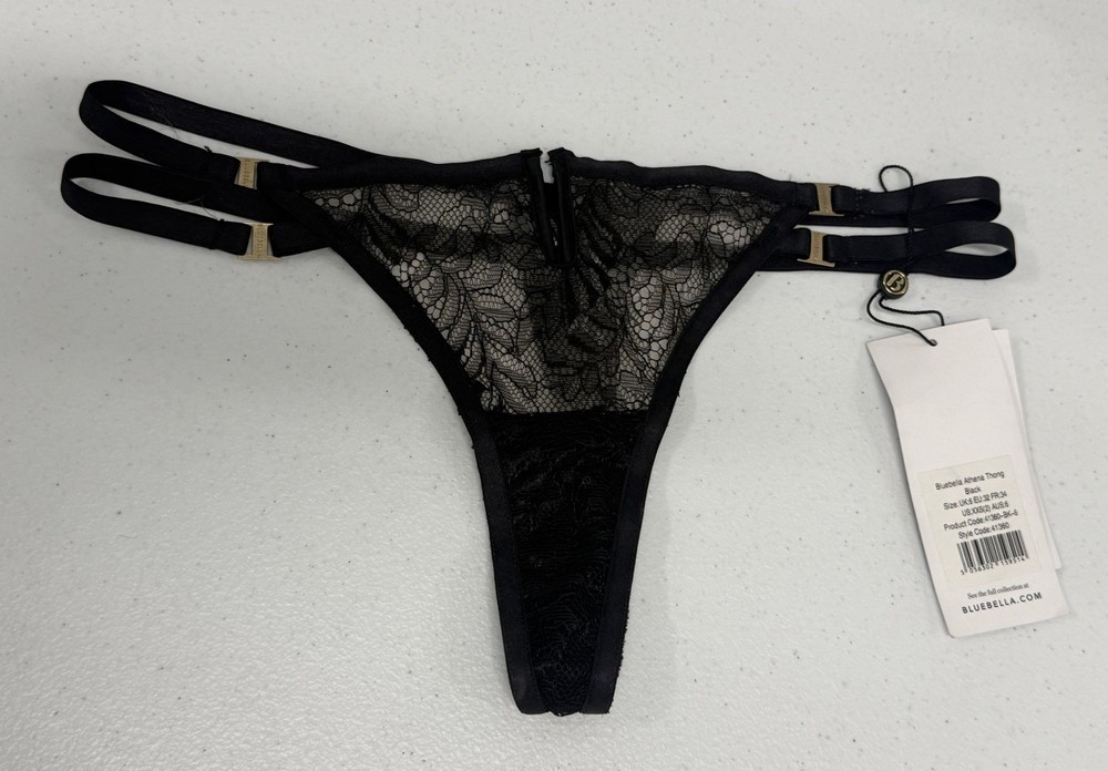 Bluebella Athena Lace thong w V wire & multi strapping detail Black NWT Sz XS