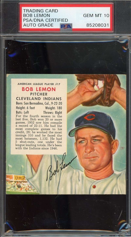Bob Lemon 1955 Red Man Tobacco PSA 10 Gem Mint DNA Autographed Card