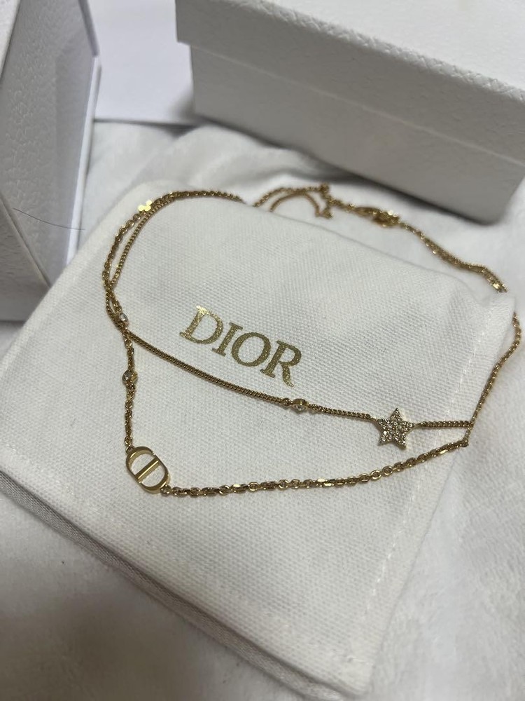 Christian Dior Gold Tone Double Chain Star Charm Necklace