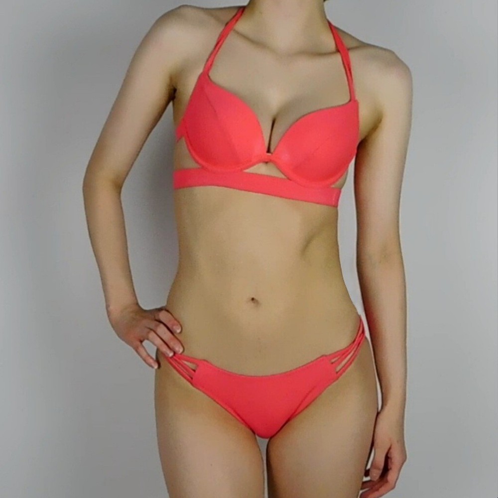 Victoria's Secret Pink Bombshell Cutout Bikini Halter Top & Cheeky Bottoms 32A S