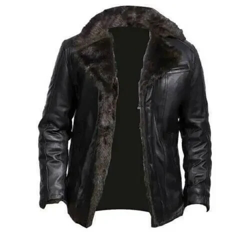Men’s Air Force Bomber Leather Jacket Lambskin Aviator A-2 Synthetic Fur Jacket