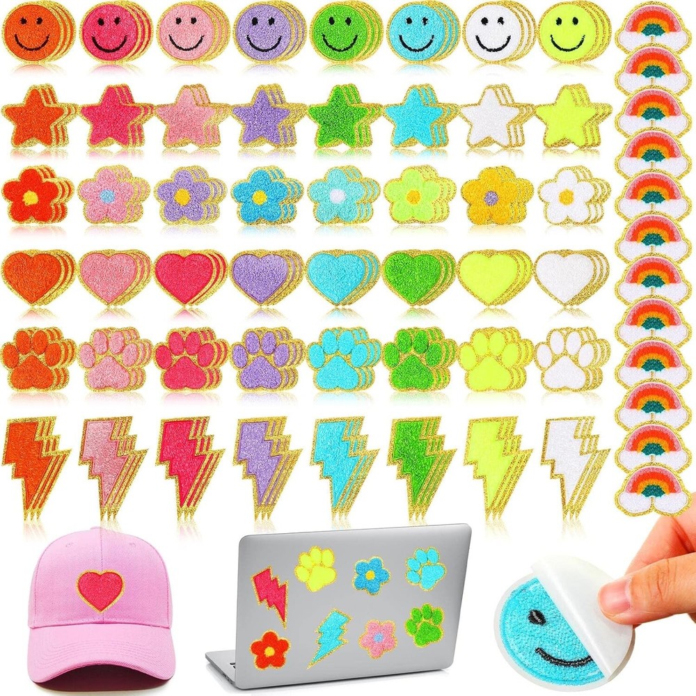 Bright & Glittery Self-Adhesive Chenille Patches - Perfect for Crafting & Repair