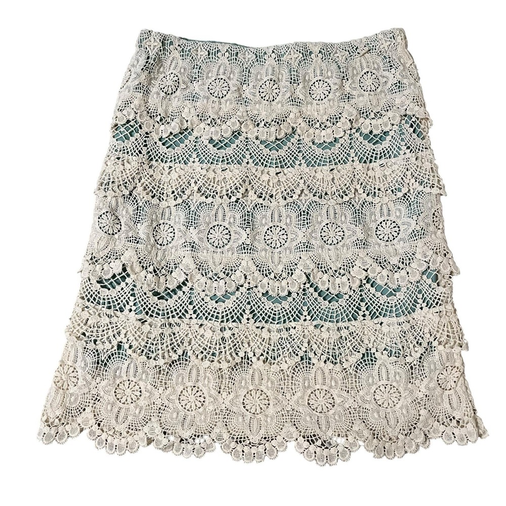 Comme Toi | Anthropologie Crochet Lace Tiered Skirt Small Cottagecore Croquet