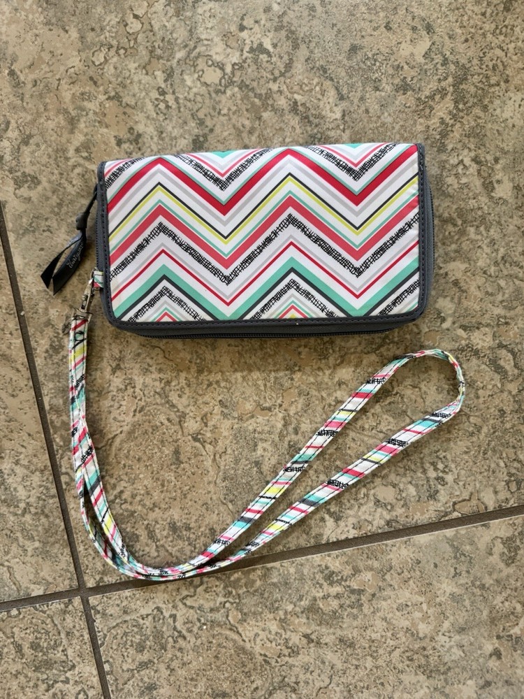 Thirty One Gifts Chevron Punch Coupon Clutch with Zipper Organizer Inserts and Lanyard-image