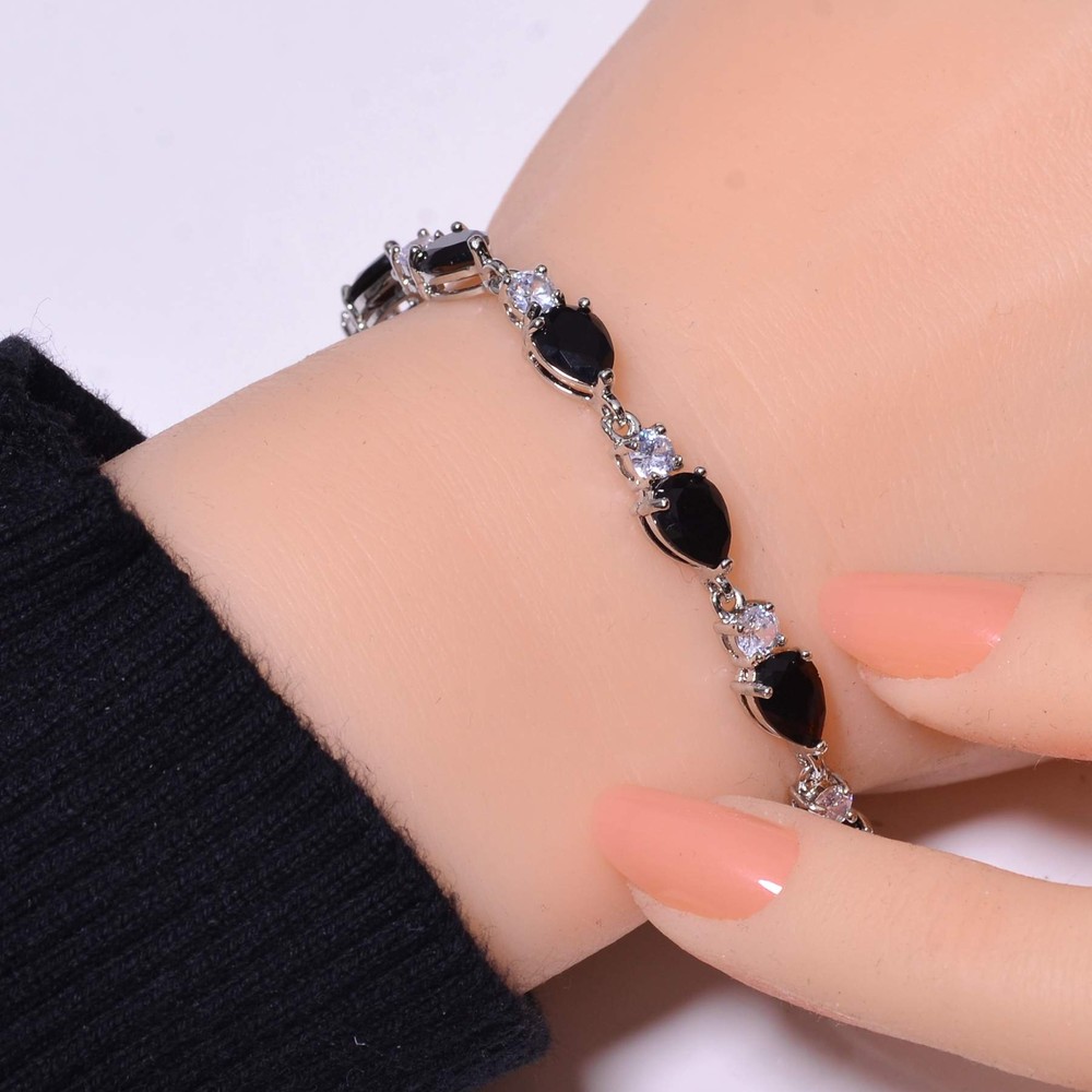 Black Onyx & Cubic Zirconia 925 Sterling Silver Tennis Bracelet 7.99