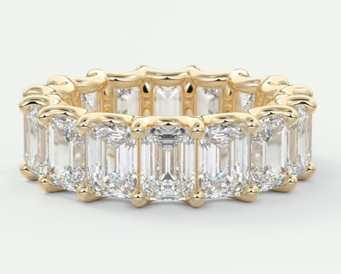 6Ct Emerald Tested Moissanite Engagement Band Ring 14K Yellow Gold Over Silver