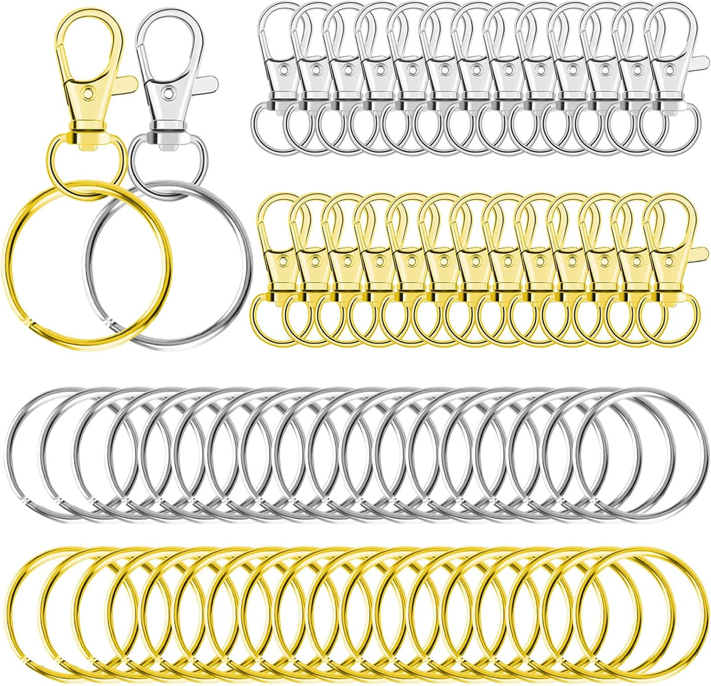 120Pcs Key Chain Swivel Hooks,  Metal Swivel Snap Hook Lanyard Clips with Key Ri