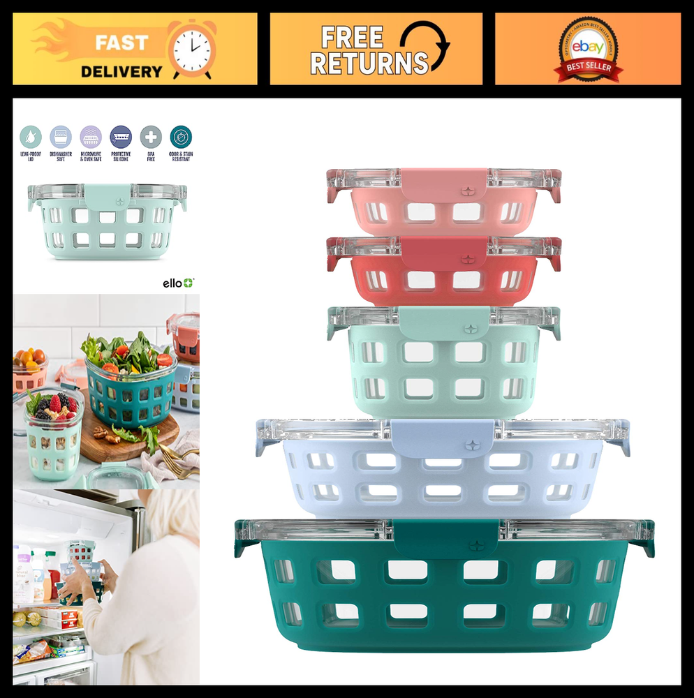 Leak-Proof Glass Meal Prep Containers Set - Airtight BPA-Free, Silicone Sleeves,