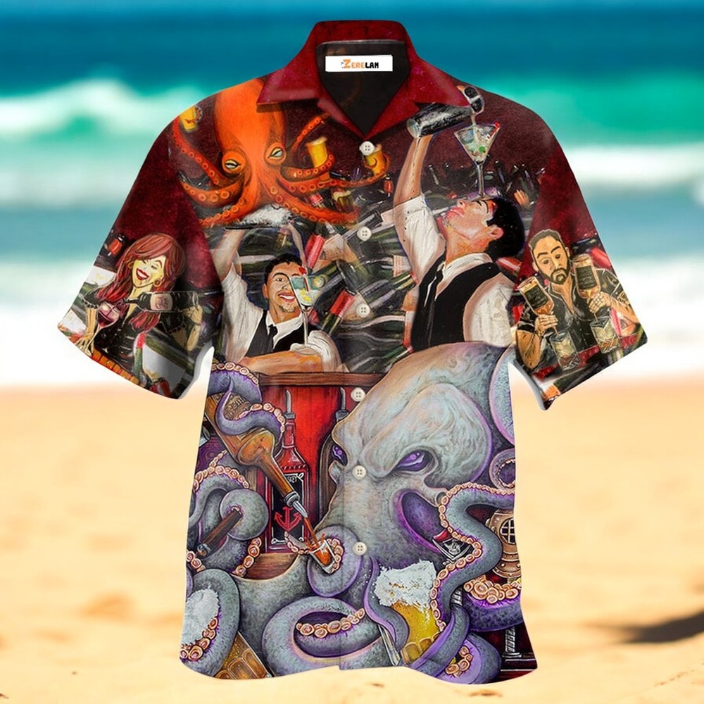 Bartender Style Hawaiian Shirt Men’s US Size Tropical Summer Fashion Aloha Print Shirt