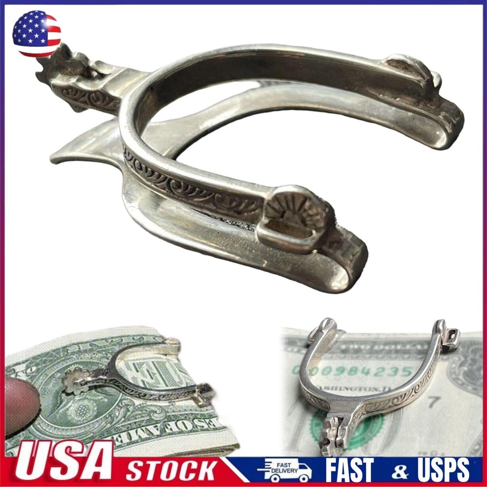 Vintage Western Sterling Alloy Money Clip Black Wallet USA Made Rare