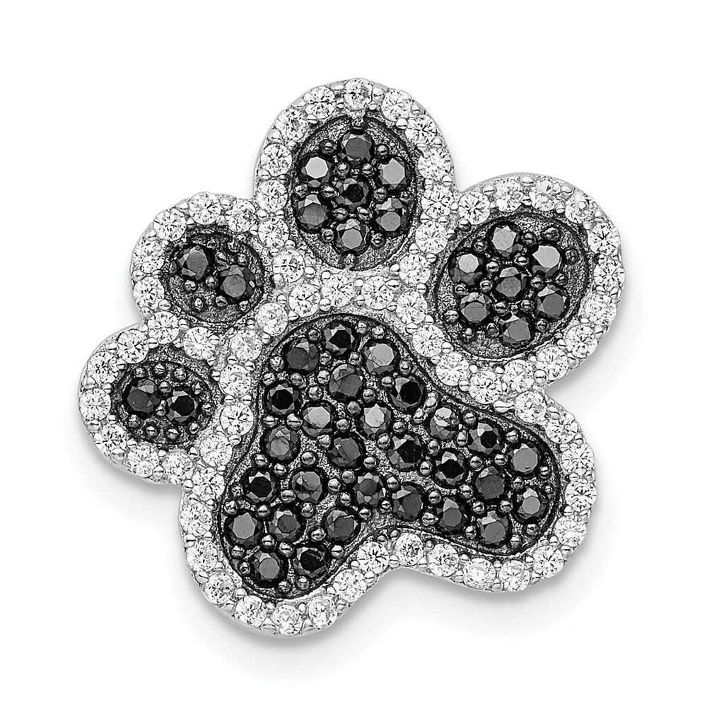 Sterling Silver Rhodium-plated Black & White Cubic Zirconia Paw Print Pendant