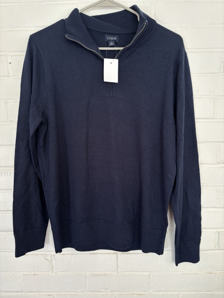 J.CREW Sweater Men S Merino Wool Blend 1/2 Zip Navy Blue NWT