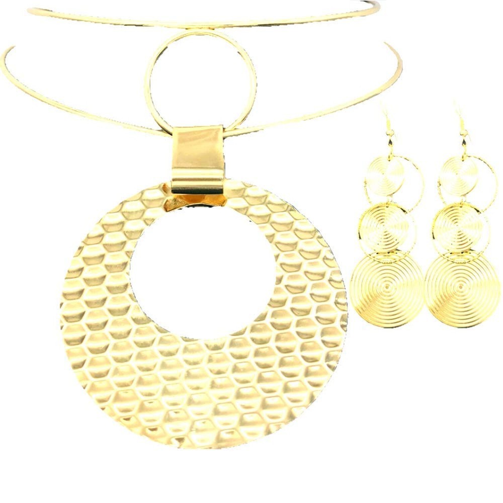 HSQYJ Bohemian Punk Ethnic Bib Choker Drop Earring Set for Bold Statement Looks