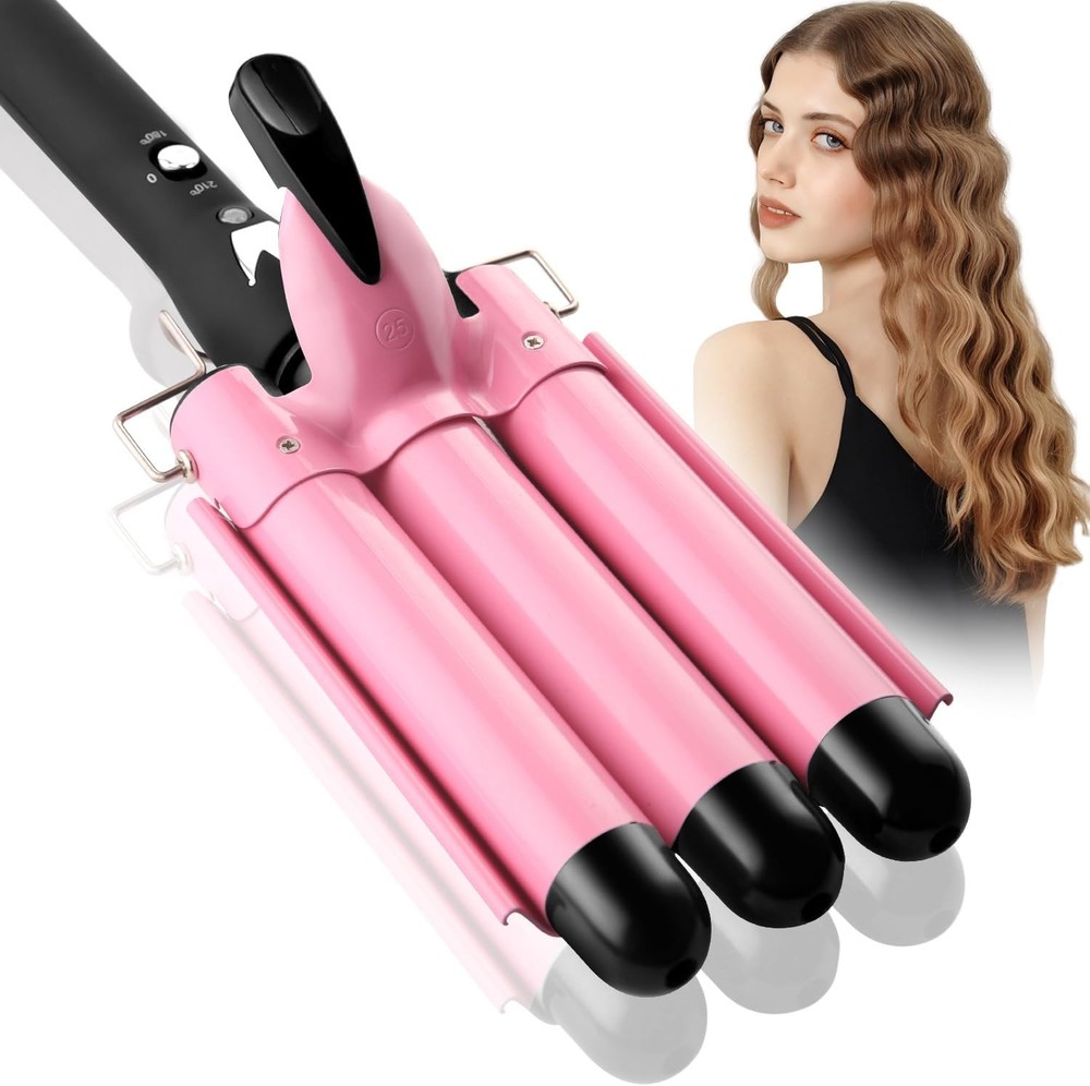 3 Barrel Curling Iron Hair Crimper 1 Inch Pink Birthday Gift