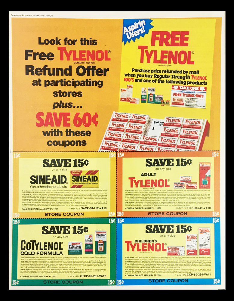 1981 Tylenol Acetaminophen Refund Offer Circular Coupon Advertisement-image