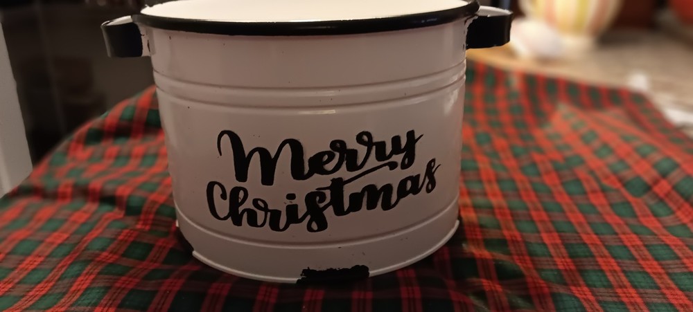 Merry Christmas Tin Bucket Black And White