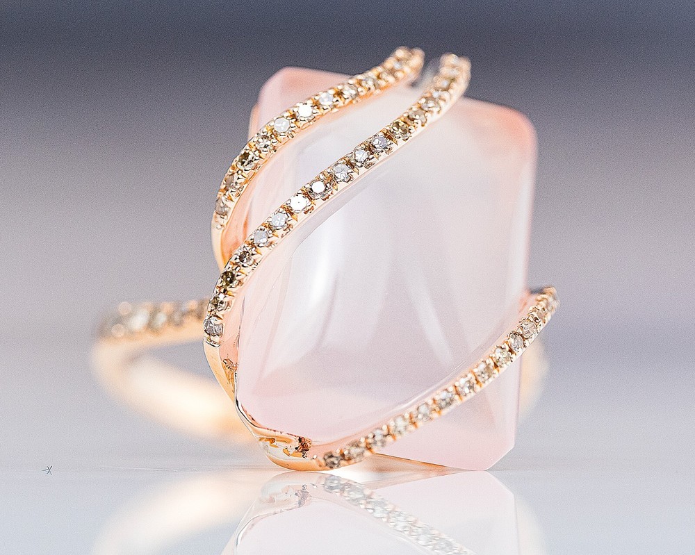 Effy Rose Quartz & Chocolate Diamond Ring Sz 7 Rose Gold .25ctw - CP10