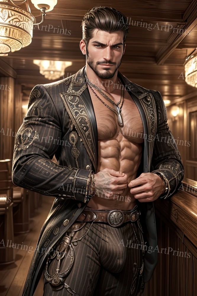Male Model Photo Print Muscular Handsome Hunk Abs Cowboy -A865